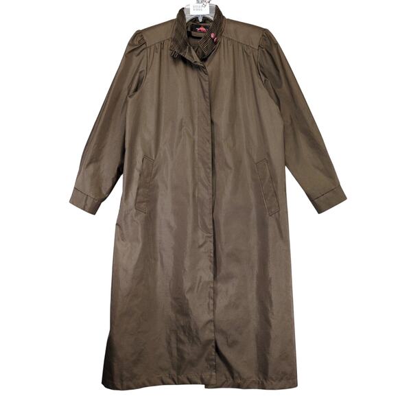 Vintage 80s-90s Alorna Women's 7/8 Brown Rain Trench Coat Jacket, Classic Preppy - Picture 1 of 6